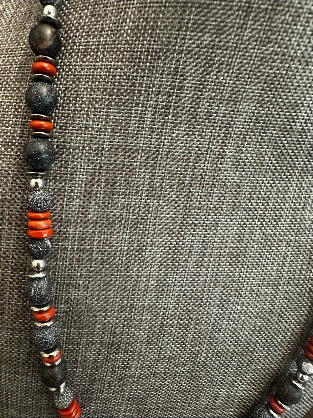 Textured Gray and Brown Bead Unisex Necklace